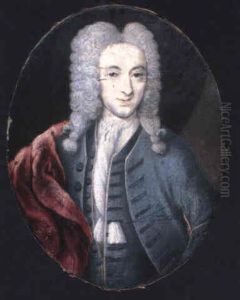 A Fine Portrait Of A Gentleman, With Red Cloak Over His     Shoulder, Wearing Pink Edged Grey Coat