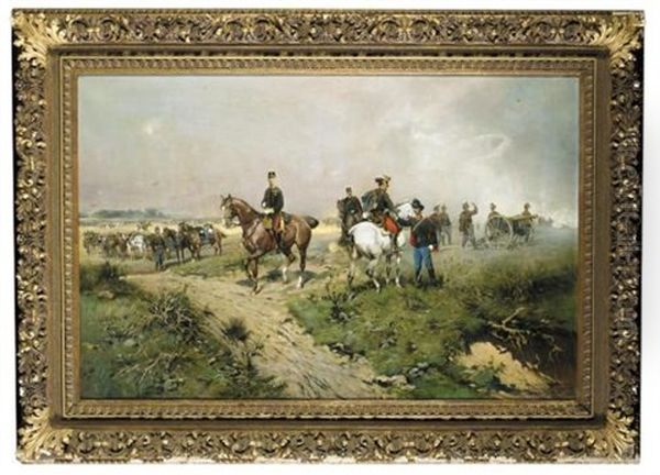Officers And Soldiers On Horseback, A Battle Beyond - Offiziere Und Soldaten Zu Pferde Vor Schlachtengetummel (after Tadeus Ajdukiewiez) - view 1