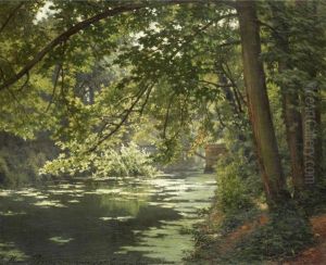 A Sunlit Woodland River by Henri Biva