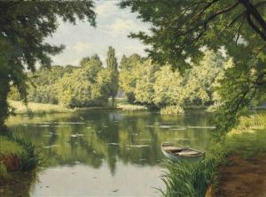 A Boat Moored On A Tranquil Lake by Henri Biva
