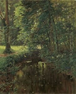 Waldwiese Mit Einem Bachlauf Oder Teich by Henri Biva