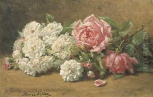 Bouquet De Roses Blanches Et Rouges by Henri Biva