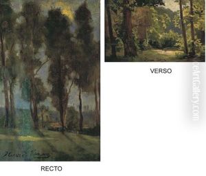 Paysage De Village Et Rangee D'arbres (+ Paysage Dans Un Sous Bois Avec Chaumiere, Verso) by Henri Biva