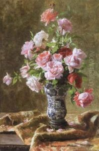 Pink Roses In Full Bloom by Henri Biva