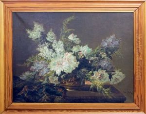 Bouquet De Fleurs Dans Une Coupe En Bronze Sur Un Entablement by Paul Biva