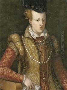 Portrait Of Grandduchess Giovanna Of Austria In An Embroidered Dress And Pearl Necklace, Holding A Letter