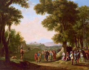 La Predica Di Giovanni Il Battista In Un Paesaggio Boschivo Con Veduta Di Citt? Sullo Sfondo by Sayyid Muhammad Al Husayni Al Imami