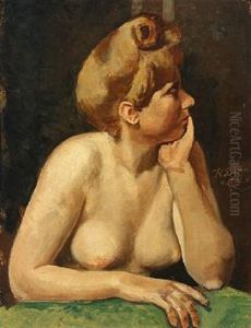 Portrait Of A Nude Woman With Piled-up Hair by Kristen Bjerre