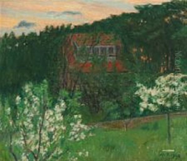 Scene With Fruit Trees In Bloom And House - view 1
