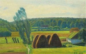 Landscape With Haystacks And House