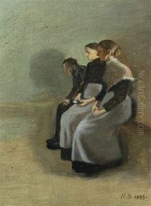 Two Women And A Man On A Bench by Niels Bjerre