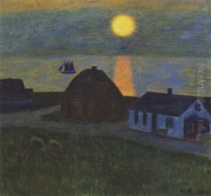 Solnedgang Over Bovbjerghuse by Niels Bjerre
