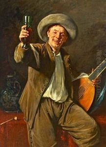Cheers!- A Cheerful Musician With A Guitar by Gustaf-Oskar Bjoerk