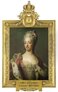 Portratt Av Drottning Sofia Magdalena Ikladd Rod Klanning Och Hermelinmantel - Brostbild
