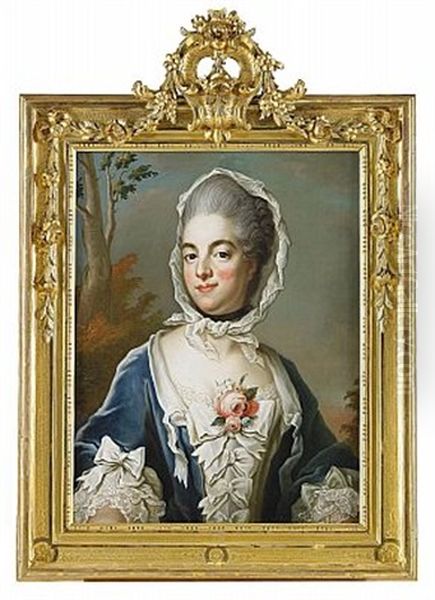 Portratt Forestallande Grevinnan Florentina Henriette Fleming Af Liebelitz, Fodd Hamilton, Ikladd Vit Klanning Med Blavit Mantilj Och Vit Sloja (after Gustaf Lundberg) - view 1