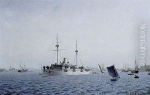 Panserkrydseren "valkyrien" Sejler Ud Af Kobenhavns Havn by Aleth Bjorn