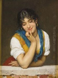 Adrette Venezianerin Am Balkon by Eugen von Blaas