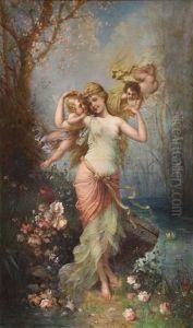 Maiden In A Diaphanous Gown With Cherubs by Eugen von Blaas