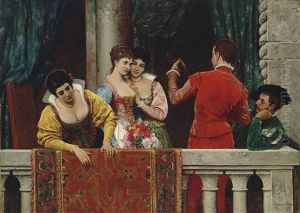 An Elegant Party On A Balcony In Venice by Eugen von Blaas