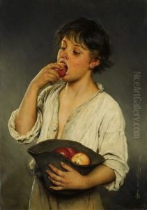 Knabe Apfel Essend Knabe Apfel Essend