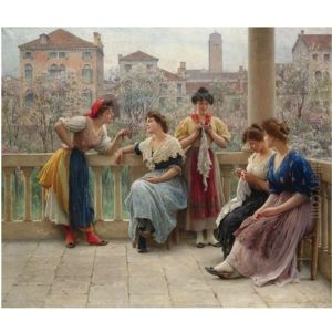 Conversation On The Terrace, Venice by Eugen von Blaas