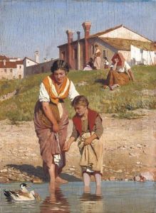 Feeding The Ducks by Eugen von Blaas