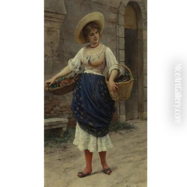 Young Beauty With Fruit Basket - view 1