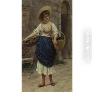Young Beauty With Fruit Basket by Eugen von Blaas