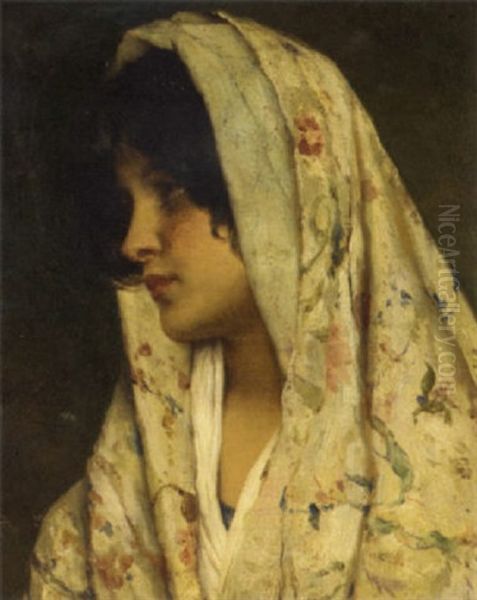 A Young Beauty With A Flowered Shawl - view 1