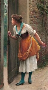 Die Lauscherin by Eugen von Blaas