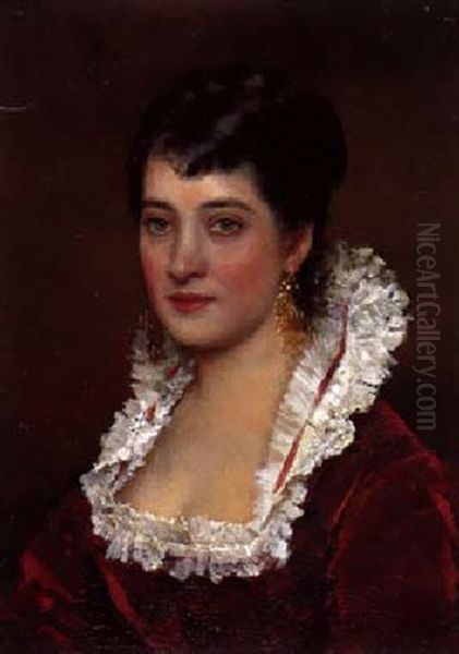 Portrat Einer Jungen Dame Im Roten Kleid - view 1