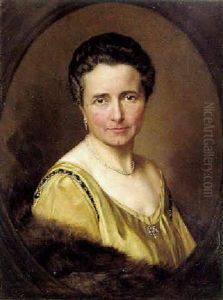 Portraet Af En Dame I Gul Silkekjole Og Pelsstola by Eugen von Blaas