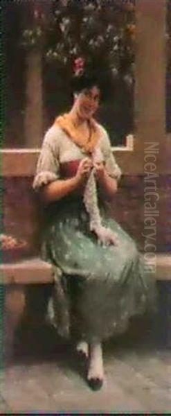 A Girl Knitting - view 1