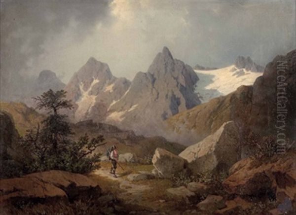 Wanderer In Tiroler Hochalpiner Landschaft - view 1