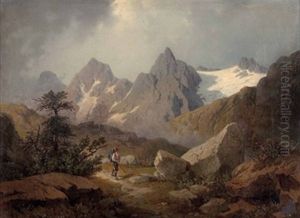 Wanderer In Tiroler Hochalpiner Landschaft by Florian Blaas