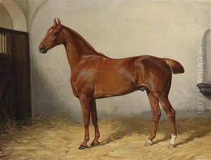 Chestnut In The Stable by Julius von Blaas