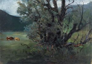 Baumstudie Mit Grasenden Rindern (olskizze) Baumstudie Mit Grasenden Rindern (olskizze)