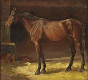 Brauner Im Stall by Julius von Blaas