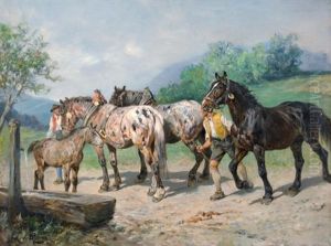 Pferde An Der Tranke by Julius von Blaas