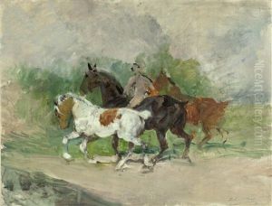 Reiter Mit Zwei Ungesattelten Beipferden by Julius von Blaas