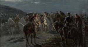 Berittene Halten In Der Nacht Eine Vornehme Kutsche An