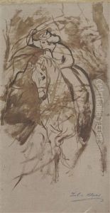 Dame Zu Pferd (study) by Julius von Blaas