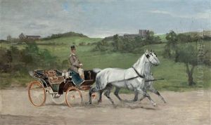 Kutsche Mit Kutscher Und Zwei Schimmeln In Landschaft (unfinished)