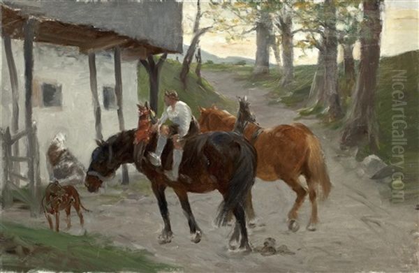 Reitender Bauer Vor Gehoft - view 1