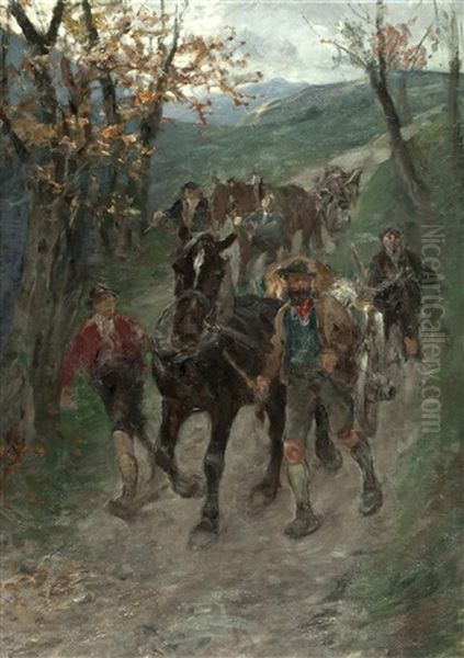 Tiroler Bauern Mit Pferden In Landschaft - view 1