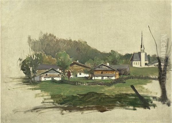 Landschaft Mit Kirche Und Bauernhausern Von Nauders In Tirol - view 1