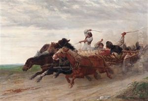 Wettfahrt Betrunkener Slowakischer Bauern by Julius von Blaas