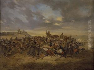 Ruckzug Aus Einer Schlacht Zwischen Preusischen Und Franzosischen Truppen by Julius von Blaas