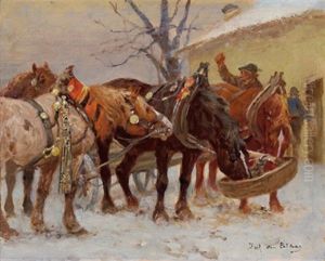Rast Der Pferde by Julius von Blaas