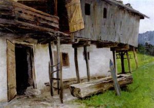 Bauernhaus Mit Brunnen by Julius von Blaas